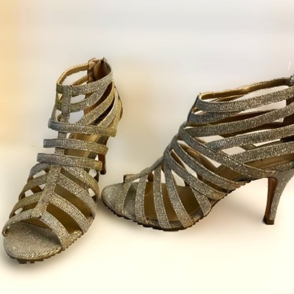 COACH AND FOUR METALLIC TWO TONE- Gold/Silver HEELS SIZE 7.5